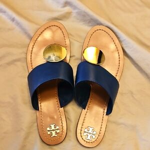 Tory Burch Patos Disk Ink Navy Blue and Gold Women's Sandals